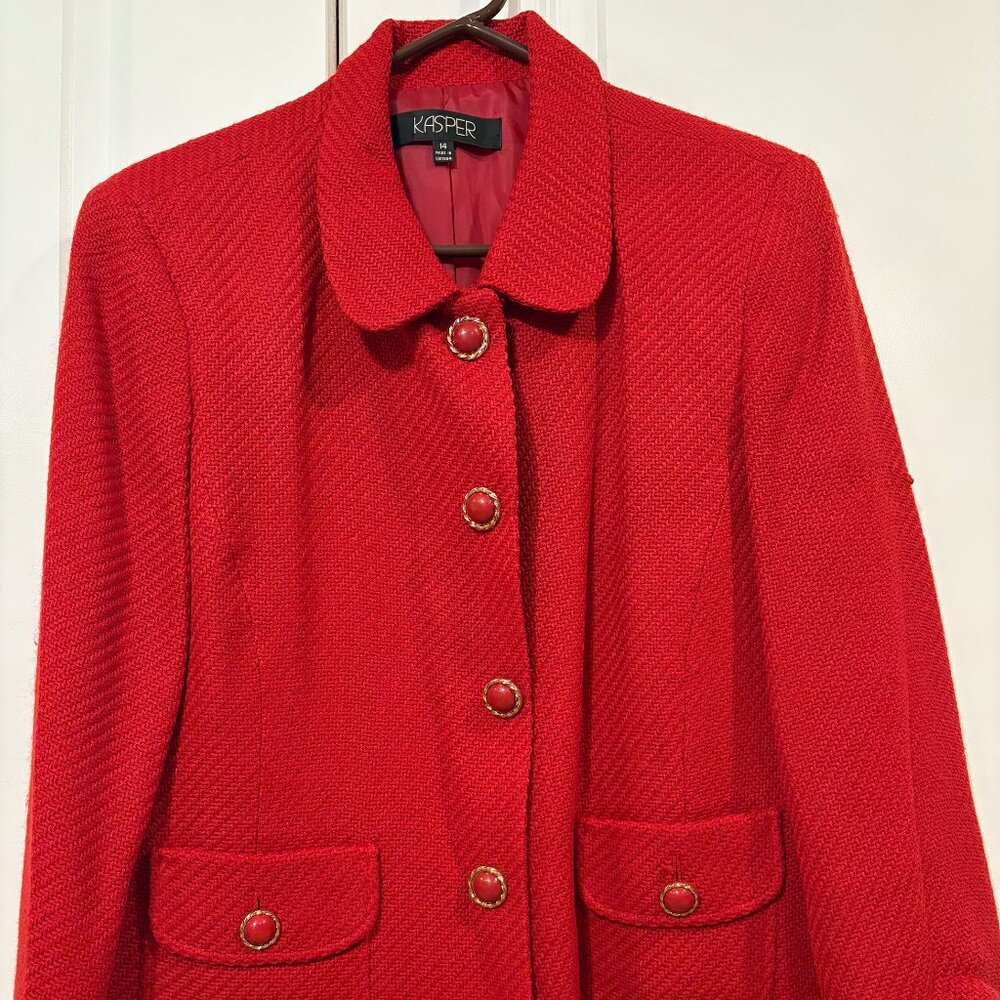 Kasper Red Textured Lined Blazer Jacket with Snap Buttons – Size 14 Plus Size